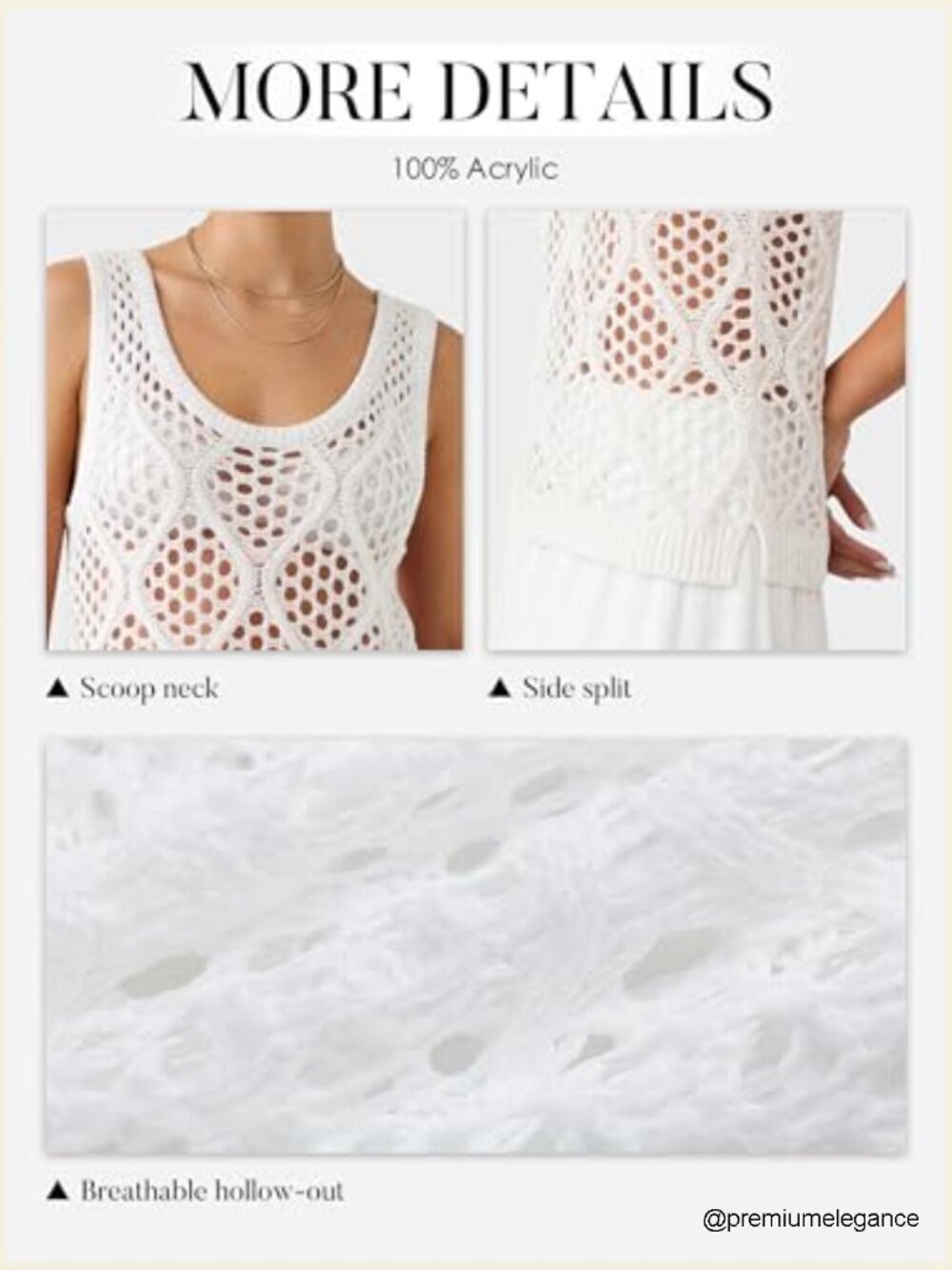 Crochet Sleeveless Tank Top Boho Hollow Out Beach Cover Up Summer Sweater Vest - Picture 6 of 7